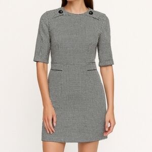 Zara Woman Houndstooth Mini Shift Dress Small Black White Work Office